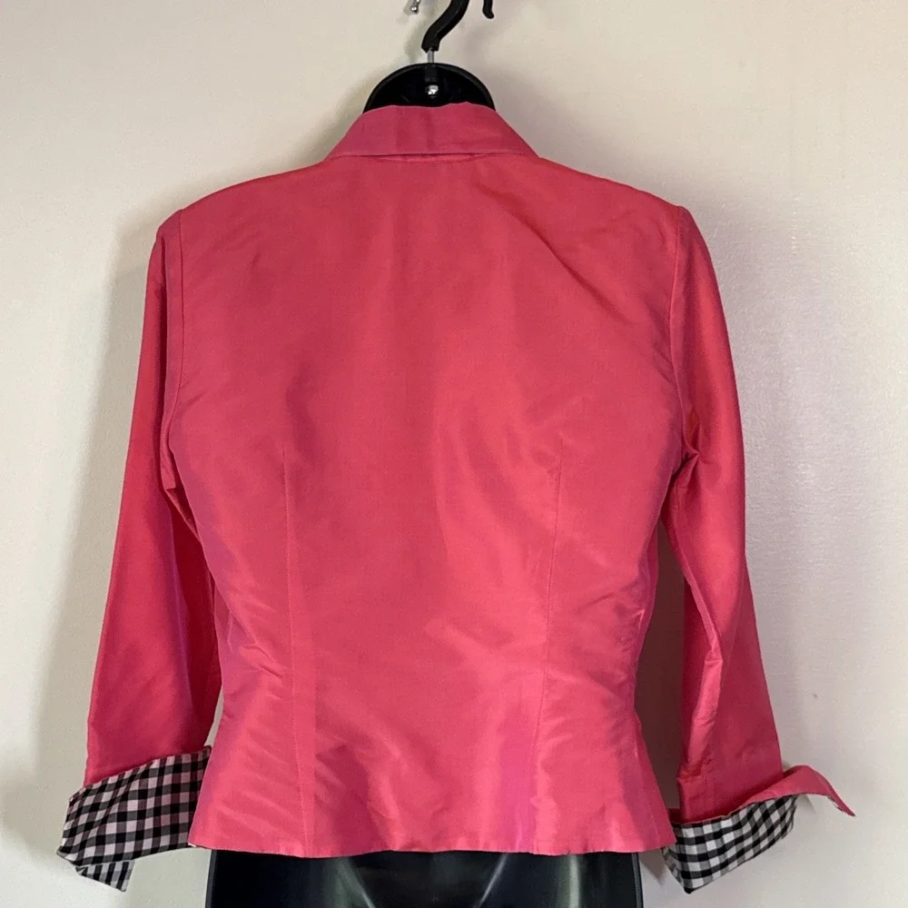 Marisa Baratelli Thai Silk Bright Pink Iridescent Rhinestone Button Front Blazer